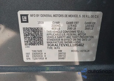 2020 GMC Terrain Awd Sle из США, поврежденный, VIN 3GKALTEVXLL185462